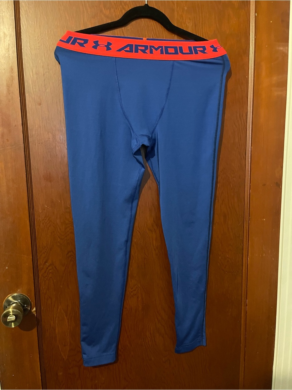 Under Armour Men’s Blue Swim/Compression Tights with Red Logo Waistband
